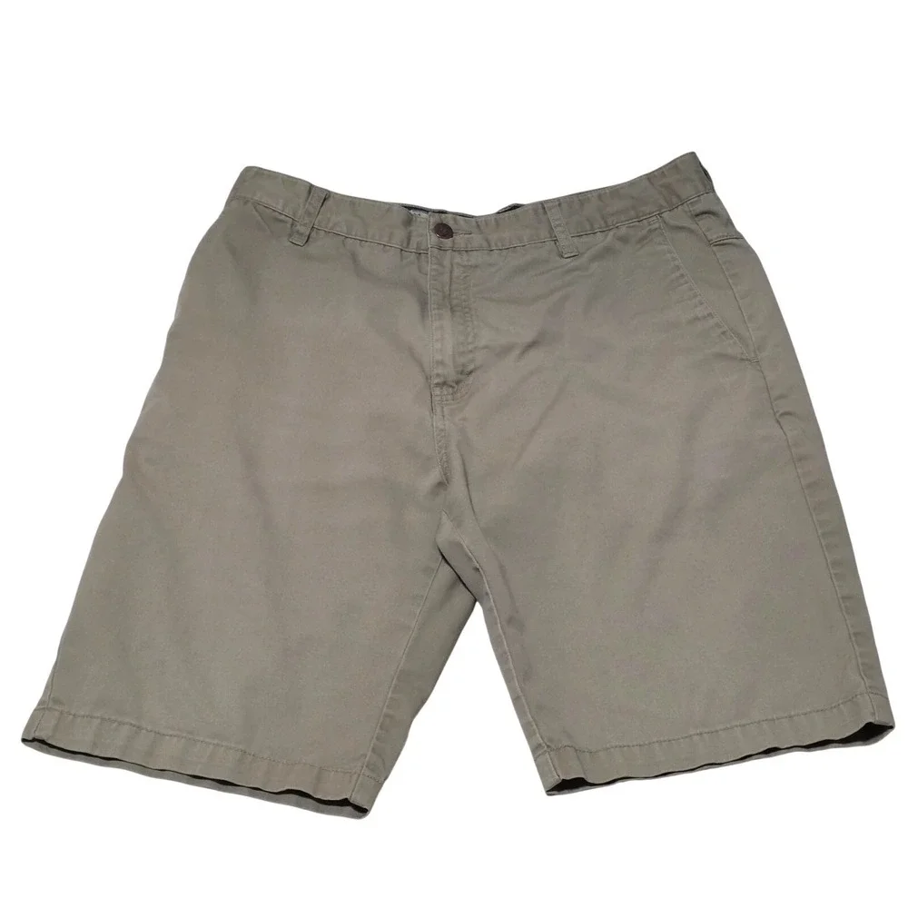 Volcom‎ Men's Khaki Chino Shorts Size 33 Flat Front Casual Everyday Wear